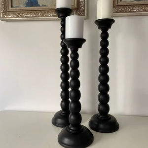Porte-bougie en bois noir, support de bougie pilier en bois, ensemble de porte-bougie hauts, support de bougie moderne noir, support décoratif - Product Image 1