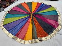 Falda Laheriya de Georgette Multicolor con Borde Dorado de Lappa, 10 Metros, Estilo Tradicional para el Festival Navratri