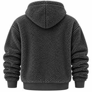 <b>Grey</b> Fleece Sherpa Hooded <b>Sweatshirt</b> Beige Casual Winter Wear Anti-Pilling Pullover Solid Color <b>Men's</b> Hoodies & <b>Sweatshirts</b> - Product Image 2