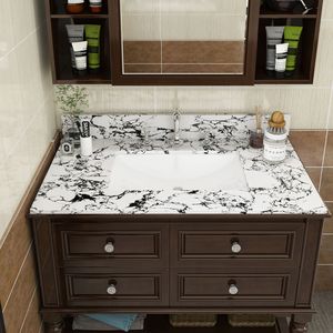 Top per mobile bagno in marmo artificiale 94x56 cm con lavabo in ceramica a incasso, paraschizzi e 3 fori per rubinetti per mobili da bagno - Product Image 2