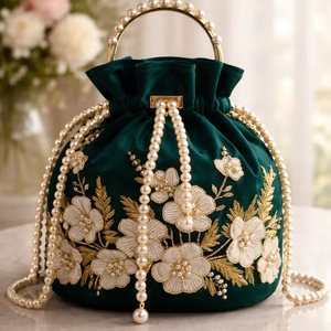 กระเป๋าปักลายประดับลูกปัดแบบมีเชือกผูก กระเป๋าถือสำหรับงานเลี้ยงตอนเย็น กระเป๋าถือเจ้าสาวงานแต่งงาน กระเป๋าใส่เครื่องประดับและเครื่องสำอาง - Product Image 1