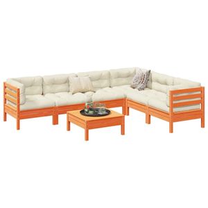 Ensemble de canapés de jardin en bois de pin massif brun ciré avec tissu Oxford et coussins en coton PP - Product Image 1