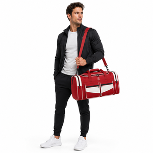 Red White Black Custom Multi Pocket Sports <b>Duffel</b> <b>Bag</b> Large Travel Holdall Adjustable Shoulder Strap OEM Gym <b>Bag</b> Water Resistant - Product Image 6