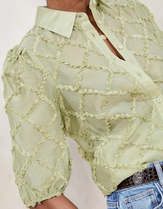 Camisa de manga corta asimétrica de encaje negro para mujer, cuello vuelto, corte holgado, estampado geométrico, primavera verano - Product Image 6