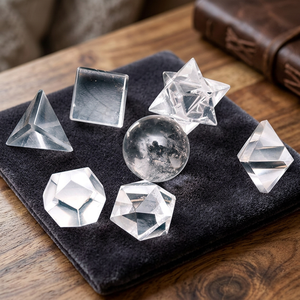 Ensemble de cristaux de quartz clair, formes géométriques sacrées, solides platoniciens, figurine artisanale durable pour la méditation Reiki, l'art et les collections professionnelles - Product Image 3