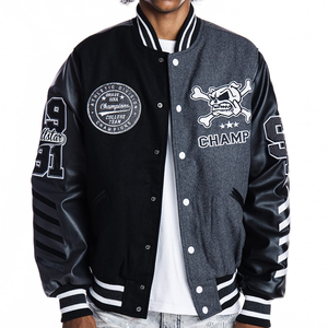 เสื้อแจ็คเก็ตวาร์ซิตี้คุณภาพสูง ปี 2025 ปักลายเชนิลล์ขนสัตว์ โลโก้แบบกำหนดเอง แขนหนังวินเทจ สำหรับผู้ชาย สไตล์เบสบอลฤดูหนาว - Product Image 1