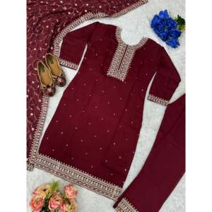 Conjunto de Top Bordado para Fiesta con Pantalones Plazzo y Dupatta para Mujer - Product Image 2