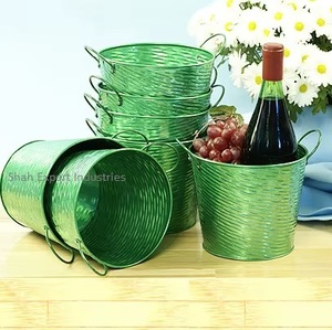 Recién llegado, macetas de cubo verde con mango, acabado recubierto de polvo de forma redonda para decoración de hogar y jardín, macetas de flores - Product Image 2