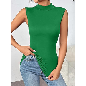 Body sans manches à col montant pour femme, coupe ajustée, extensible, couleur unie, décontracté, basique, tendance - Product Image 3