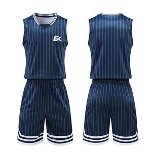 Conjunto de Uniforme de Baloncesto Sublimado Personalizado, Camiseta sin Mangas para Hombre con Pantalones Cortos, Azul Marino a Rayas, Absorbe la Humedad, Deportivo - Product Image 1