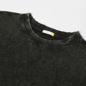 T-shirt à manches courtes en coton 100% de haute qualité pour hommes et femmes, lavage à l'acide, col rond, motif uni, 220 grammes, manches longues pour femmes - Product Image 5