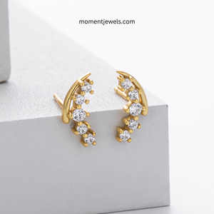 Pendientes de Plata de Ley 925 con Circonita, Pendientes de Luna Creciente Chapados en Oro, Joyería Elegante para Regalo de Boda o Fiesta - Product Image 2