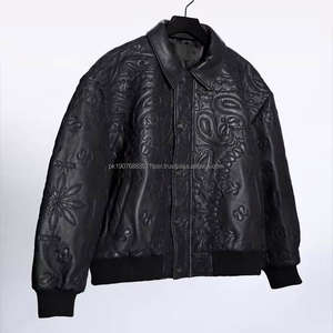 Veste en cuir véritable pour homme grande taille avec broderie personnalisée, style universitaire Letterman, fermeture éclair, en similicuir PU - Product Image 1