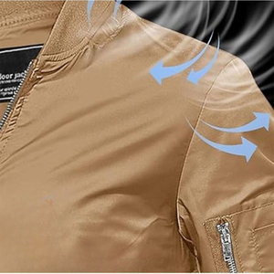 <b>Men's</b> <b>Khaki</b> Bomber Jacket Solid Color Zipper Closure Casual Windproof Polyester Stand Collar Regular Fit Winter Wear Front - Product Image 6
