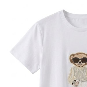 Camisetas de Manga Corta de Algodón Puro con Cuello Redondo y Bordado de Osito, Estilo Coreano, Novedad de Verano, Venta al por Mayor para Mujer - Product Image 6