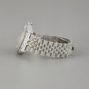 Reloj de Lujo para Mujer, de Acero Inoxidable, con Diamantes, Caja Redonda, Movimiento de Cuarzo Analógico, Cierre Desplegable, Cristal de Zafiro de 36 mm - Product Image 4