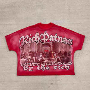 เสื้อยืดแขนสั้นโอเวอร์ไซส์พิมพ์ลาย Saint Glitter สำหรับผู้ชาย สไตล์สตรีทแวร์ คอกลม ดีไซน์โลโก้ด้านหน้า - Product Image 5
