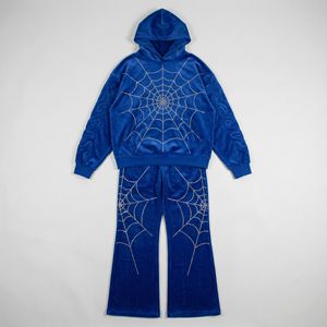 Ensemble de survêtement en velours pour homme avec sweat à capuche et pantalon, motif toile d'araignée en strass, tissu doux, tenue streetwear élégante - Product Image 6
