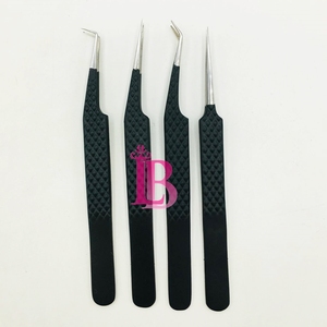 Pince à épiler professionnelle de haute qualité pour extensions de cils, avec pointe argentée, antidérapante, couleur noire, logo personnalisable - Product Image 2
