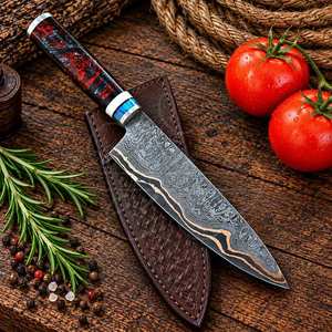Cuchillo de Chef Premium de Acero Damasco y Cobre, 8-9.9 pulgadas, Acabado de Alto Brillo, Forjado a Mano, Mango Personalizado, Cuchillo de Cocina para Uso Profesional - Product Image 1