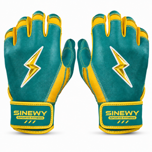 Guantes de Bateo de Béisbol SINEWY SPORTS - Verde Mar/Amarillo, Cierre de Gancho y Bucle, Personalizables, de Cuero, Ambidiestros, para Entrenamiento - Product Image 1