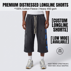 Custom <b>Men's</b> High-Street Washed <b>3</b>/<b>4</b> Sweatpants <b>Shorts</b> Ripped Large Letter Screen Printed Longline 7 Inch Long Sweat <b>Shorts</b> <b>Men</b> - Product Image 2