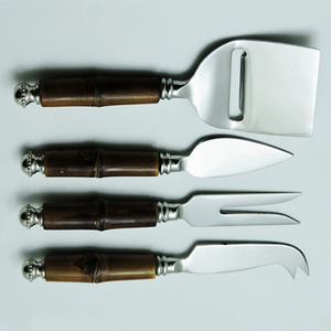 4 Piece Cheese Utensil <b>Set</b> Wooden Handle Stainless Steel Serving Tools <b>Hand</b> <b>Wash</b> Only - Product Image 1