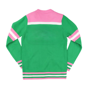 1908 Green Pink <b>Cardigan</b> Women Knit Button <b>Sweater</b> Chenille Embroidery Greek Sorority Apparel Long Sleeve Stylish fit - Product Image 2