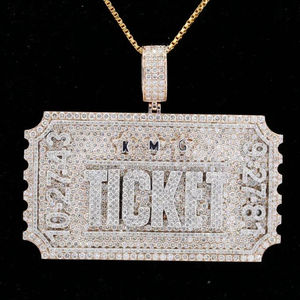 Pendentif billet en argent 925 plaqué rhodium/argent, serti de moissanite, style hip-hop, bijou personnalisé avec lettre pour fête - Product Image 4