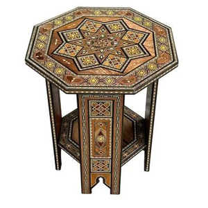Table d'appoint octogonale marocaine en bois faite à la main, incrustée de nacre, meuble d'appoint vintage, décoration d'intérieur du Moyen-Orient - Product Image 3