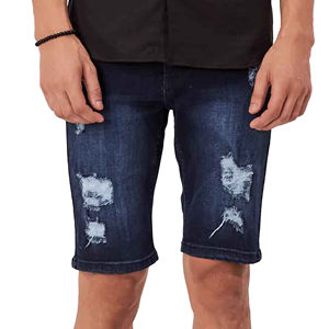Shorts en jean déchirés pour hommes, coupe slim, gris délavé, décontractés d'été, en coton, longueur genou - Product Image 3
