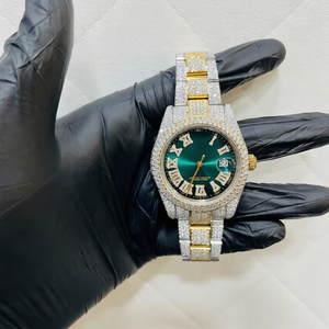 Reloj de Diamantes Cultivados en Laboratorio con Incrustaciones de Diamantes, Acero Inoxidable, Estilo Hip Hop de Lujo, con Fecha, Brillante, para Hombres, para Fiestas - Product Image 1