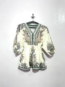 Blusa Floral Vintage Hecha a Mano, Estilo Boho, Ecológica, Transpirable, Ropa de Verano para Mujer con Borlas y Cinturón - Product Image 4