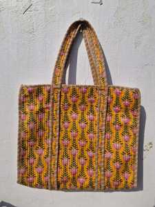 FABRICATEFIZZ <b>Vintage</b> Cotton <b>Tote</b> <b>Bag</b> Handmade Quilted Lightweight Shoulder <b>Bag</b> Reusable Shopping <b>Bag</b> Large Capacity Travel - Product Image 1