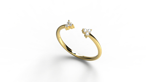 Anillo de Oro de 18K con Diamantes, Diseño Abierto de Flor y Trébol, Ajustable, Minimalista, Apilable, para Boda, Joyería Fina - Product Image 2