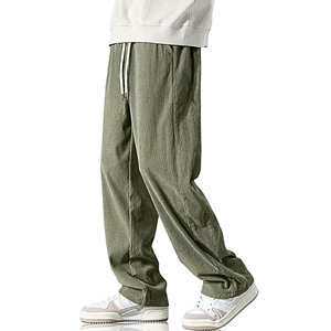High Quality Solid Color Casual Men's <b>Trousers</b> Fashion Elastic Waist and <b>Drawstring</b> Full Length Pants Loose Fit Men's Pants - Product Image 4