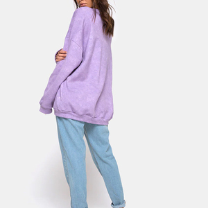 Sweat-shirt surdimensionné pour femme, col rond, couleur unie, manches longues, en coton tricoté respirant, style automne avec poches, violet clair - Product Image 2