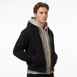 Custom Color <b>Block</b> Three Layered CutandSew 500GSM Heavy Cotton Oversized Plain Blank Heavyweight Triple Zip up Hoodies for Men - Product Image 3