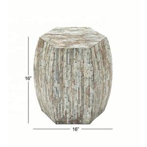 Unique Geometric Pattern Shell Inlaid Drum Accent Table <b>Stools</b> Mother of Pearl Hand Made <b>Wooden</b> Furniture Interior - Product Image 2