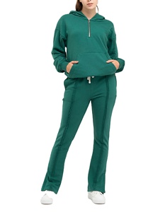 Ensemble de jogging pour femme, automne-hiver 2024, polaire uni respirant, demi-zip, manches longues, bas court, ajustement par fermeture éclair - Product Image 1
