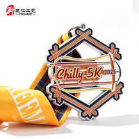 Médaille de marathon personnalisée en émail scintillant étanche, récompense sportive en métal 3D avec impression et ruban personnalisables pour les coureurs.