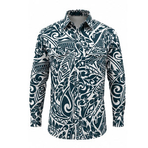 Chemise de travail unisexe haute visibilité à manches longues en coton imperméable antistatique grande taille bleu blanc imprimé tribal respirante et tendance - Product Image 2