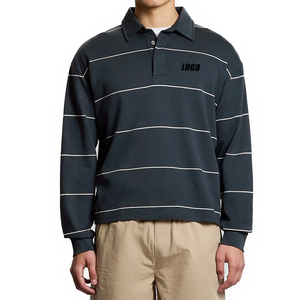 Polo à rayures rugby, coupe classique, gris clair chiné, personnalisé, vintage, respirant, décontracté, en coton tricoté de qualité supérieure pour homme - Product Image 1
