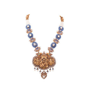 Ram Parivar Nakshi Temple <b>Necklace</b> With Polki, Sapphires & Pearls Royal Indian Bridal <b>Necklace</b> <b>Set</b> Gajaah 925 <b>Silver</b> - Product Image 1