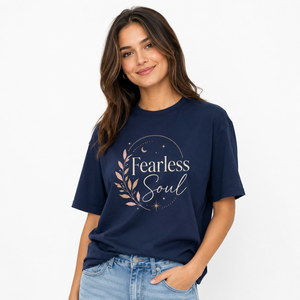 Camiseta de Manga Corta con Cuello Redondo Azul Marino para Mujer Fearless Soul, 100% Algodón Jersey, Corte Ajustado, Transpirable, Informal, para Todas las Temporadas, con Letras - Product Image 2