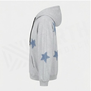 เสื้อฮู้ดซิปโอเวอร์ไซส์ผู้ชาย สีเทา แต่งดาว แอพพลิเค่ ผ้าถักลำลอง ใส่สบายสำหรับฤดูใบไม้ร่วง - Product Image 3
