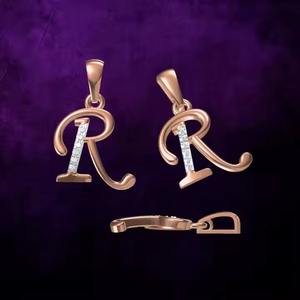 Collar con Colgante de Letra R de Diseño, el Más Vendido, para Mujer, Elegante, con Letra en Oro Rosa y Diamantes, Regalo Perfecto para Ella, 18K - Product Image 1