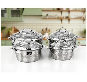 Plat de service rond en acier inoxydable martelé argenté avec couvercle, plat de service décoratif pour buffet, plat de service pour la maison - Product Image 1