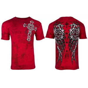 Men's Gothic <b>Red</b> Solid T-<b>Shirt</b> Short Sleeve O-Neck Regular Fit 100% Polyester Anti-Pilling Breathable Quick Dry ELEGANT - Product Image 3