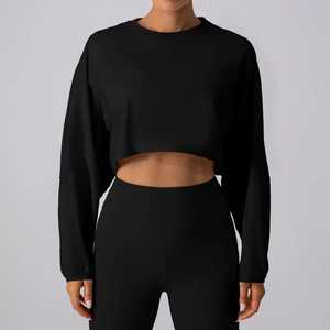 Women's Yoga set High-Waisted Seamless <b>Leggings</b> & Long Sleeve Cropped Autumn wear Custom OEM/ODM - Product Image 3